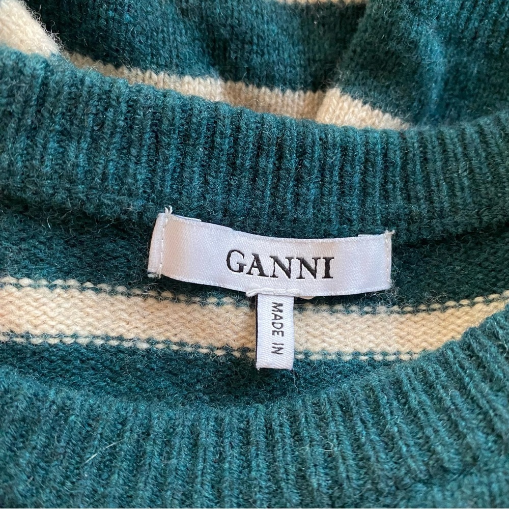 GANNI Green Stripe Crewneck Sweater Merino Yak Blend Small - Picture 5 of 6